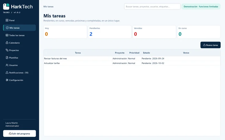 Echter Screenshot meiner Aufgaben in HarkTech Tasks