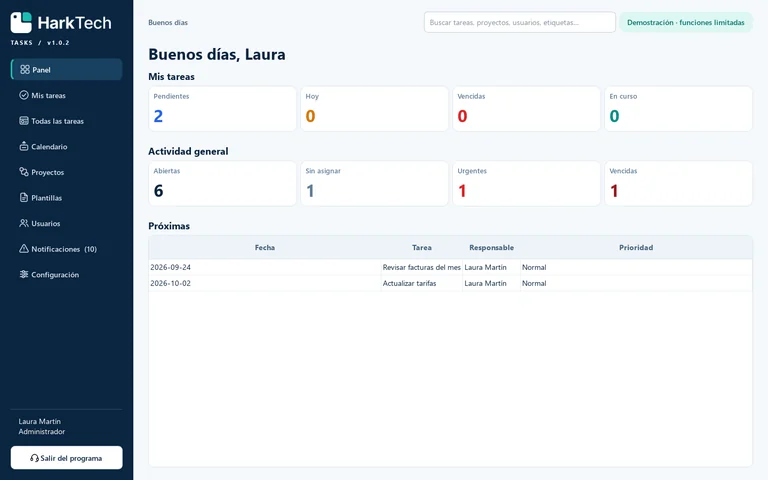 Echter Screenshot des Hauptfensters von HarkTech Tasks