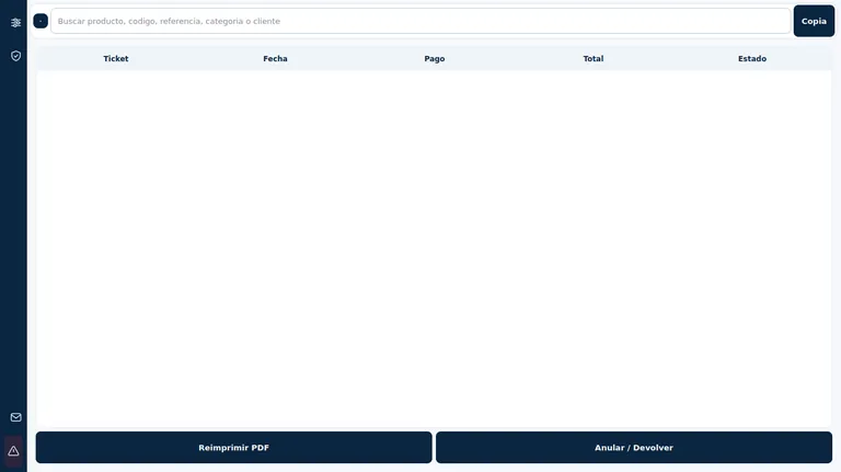 Actual capture: ticket and sales history